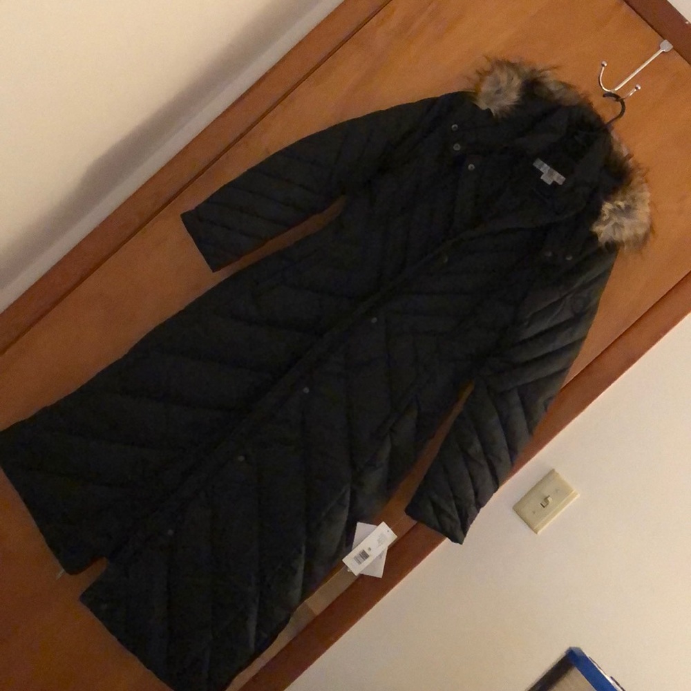 Womens full length down & feather puffer coat